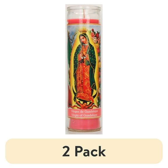 (2 pack) Prayer Candle V Guadalupe Pink Wax, 8 Inch