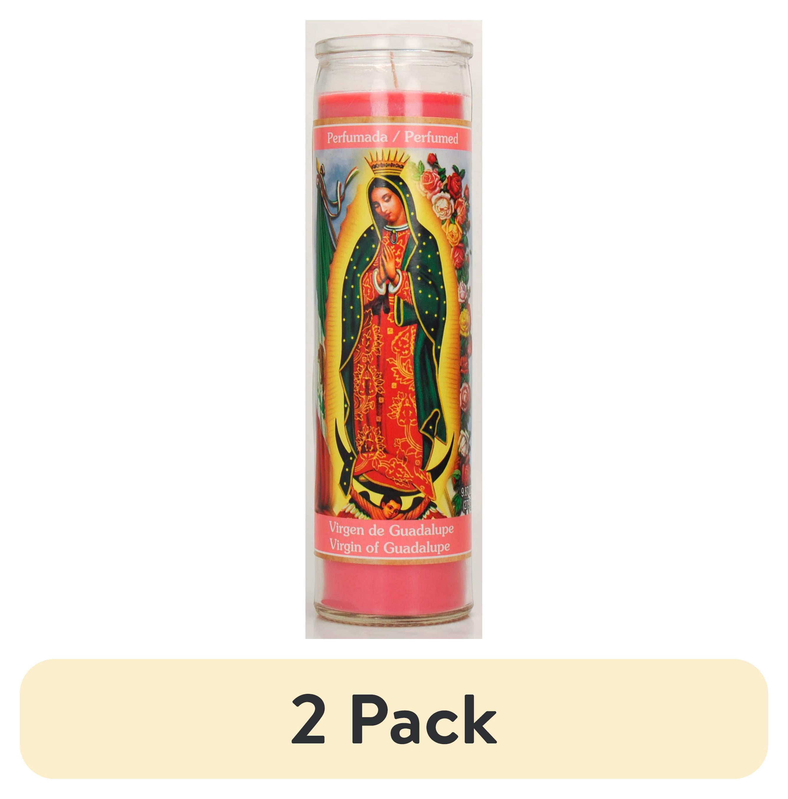 Prayer Candle 2 Pack Guadalupe Rose Scent Pink Wax 8 Inch