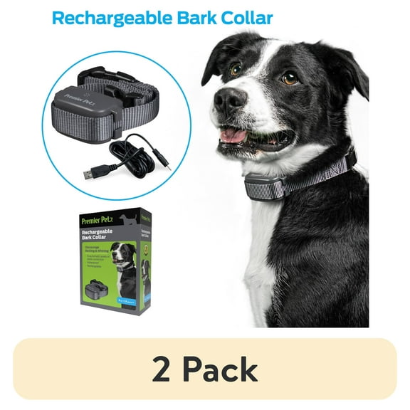 (2 pack) Premier Pet Rechargeable Bark Collar: Discourages Barking & Whining for All Size Dogs, Rechargeable, Adjustable, Waterproof, Gentle Static Correction, Low Battery Indicator, No Programming Required
