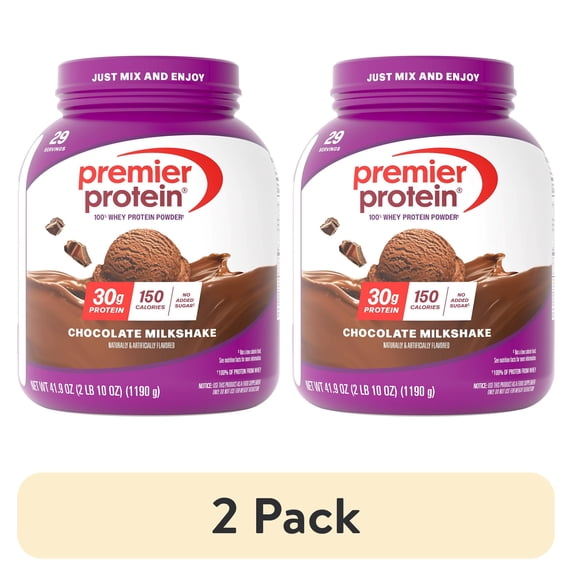 (2 pack) Premier Protein 100% Whey Protein Powder, Chocolate Milkshake, 30g Protein, 29 Servings