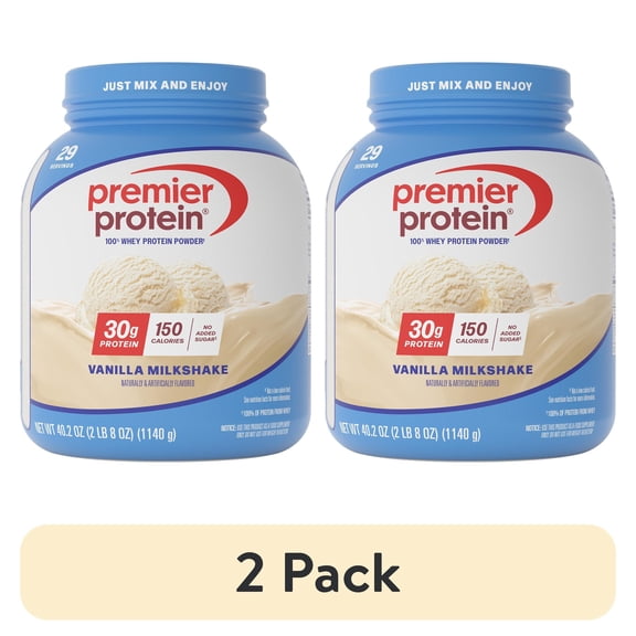 (2 pack) Premier Protein 100% Whey Protein Powder, Vanilla Milkshake, 30g Protein, 29 Servings