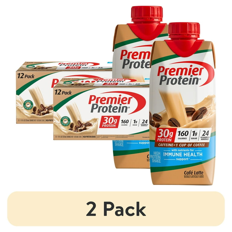 2 pack) Premier Protein Shake, Café Latte, 30g Protein, 11 fl oz