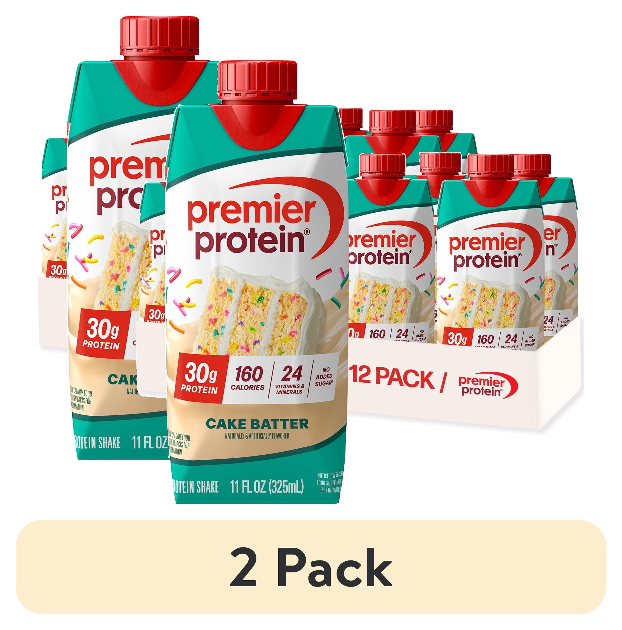 (2 pack) Premier Protein Shake, Cake Batter Delight, 30g Protein, 11 fl oz, 12 Ct