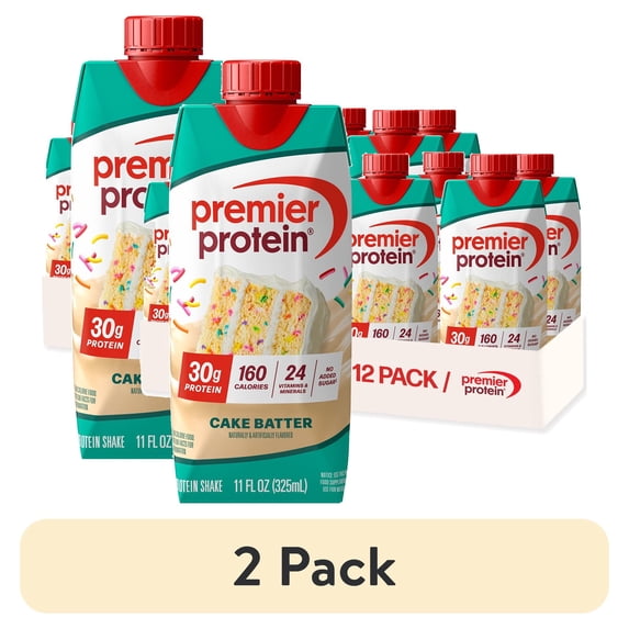 (2 pack) Premier Protein Shake, Cake Batter Delight, 30g Protein, 11 fl oz, 12 Ct