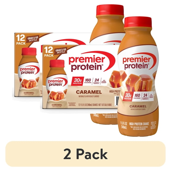 (2 pack) Premier Protein Shake, Caramel, 30g Protein, 11.5 Fl Oz, 12 Ct