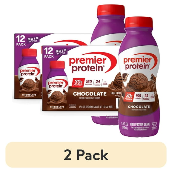 (2 pack) Premier Protein Shake, Chocolate, 30g Protein, 11.5 fl oz, 12 Ct