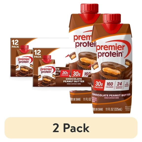(2 pack) Premier Protein Shake, Chocolate Peanut Butter, 30g Protein, 11 fl oz, 12 Ct