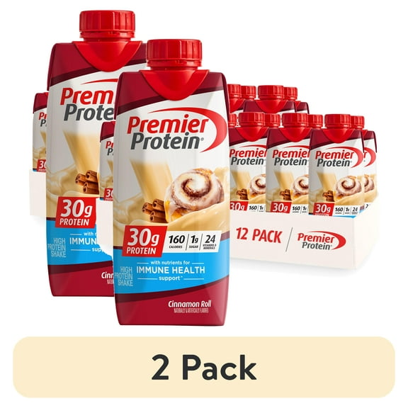 (2 pack) Premier Protein Shake, Cinnamon Roll, 30g Protein, 11 Fl Oz, 12 Ct