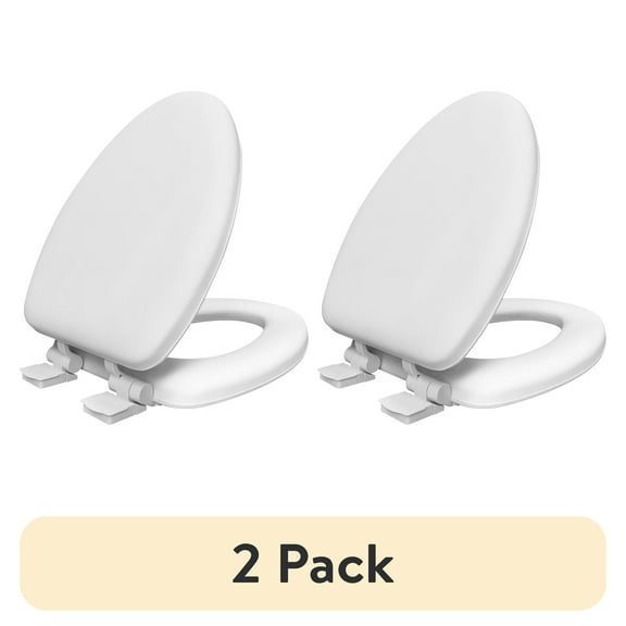 (2 pack) Mainstays Premium 19" Soft Elongated Toilet Seat, TPU Leather, Memory Foam, Quick-Release Hinges