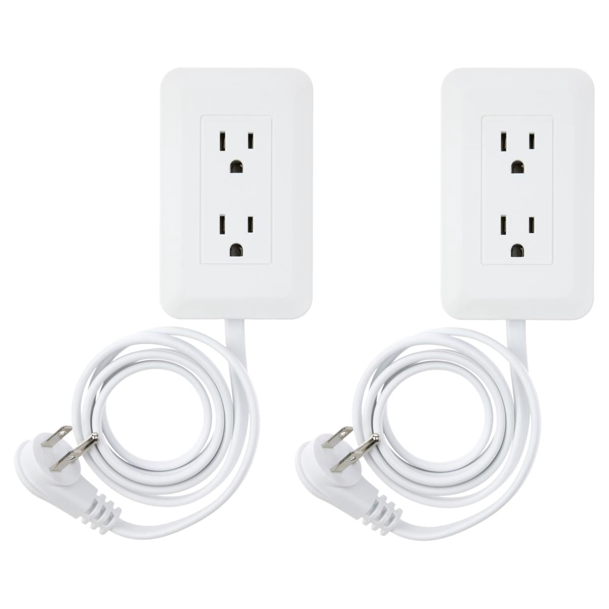 (2 pack) Presto Plug Outlet Extender for Relocating Unreachable Power Outlets, 4ft Cord, Sticks Easily on Wall, Provides Sur Protection, 2 AC Outlets, 2 USB Ports & Built-in Shelf