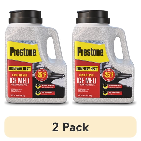 (2 pack) Prestone 9.5 lb Driveway Heat Calcium Chloride Pellets Ice Melt Jug