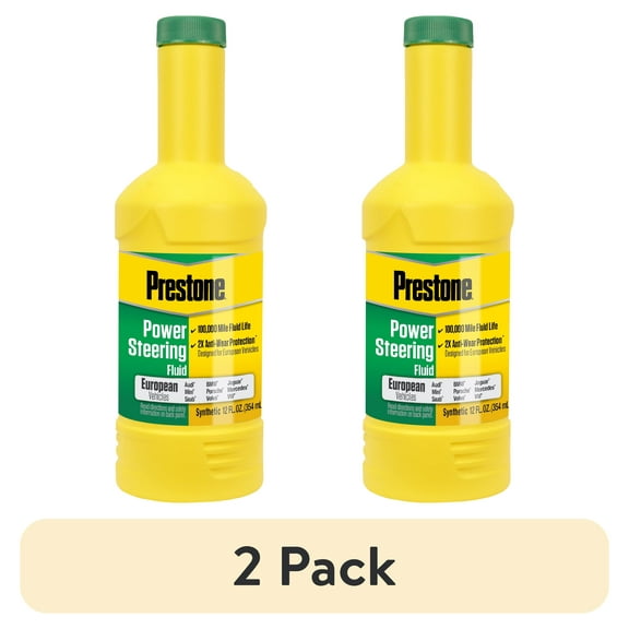 (2 pack) Prestone European Vehicles Full Synthetic Power Steering Fluid for Cars and Trucks, 12 oz - 100,000 Miles