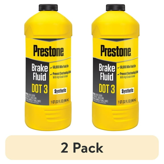 (2 pack) Prestone DOT 3 Motor Vehicle Brake Fluid for Cars and Trucks - 32 fl oz- Synthetic, High Grade, 50,000 mile