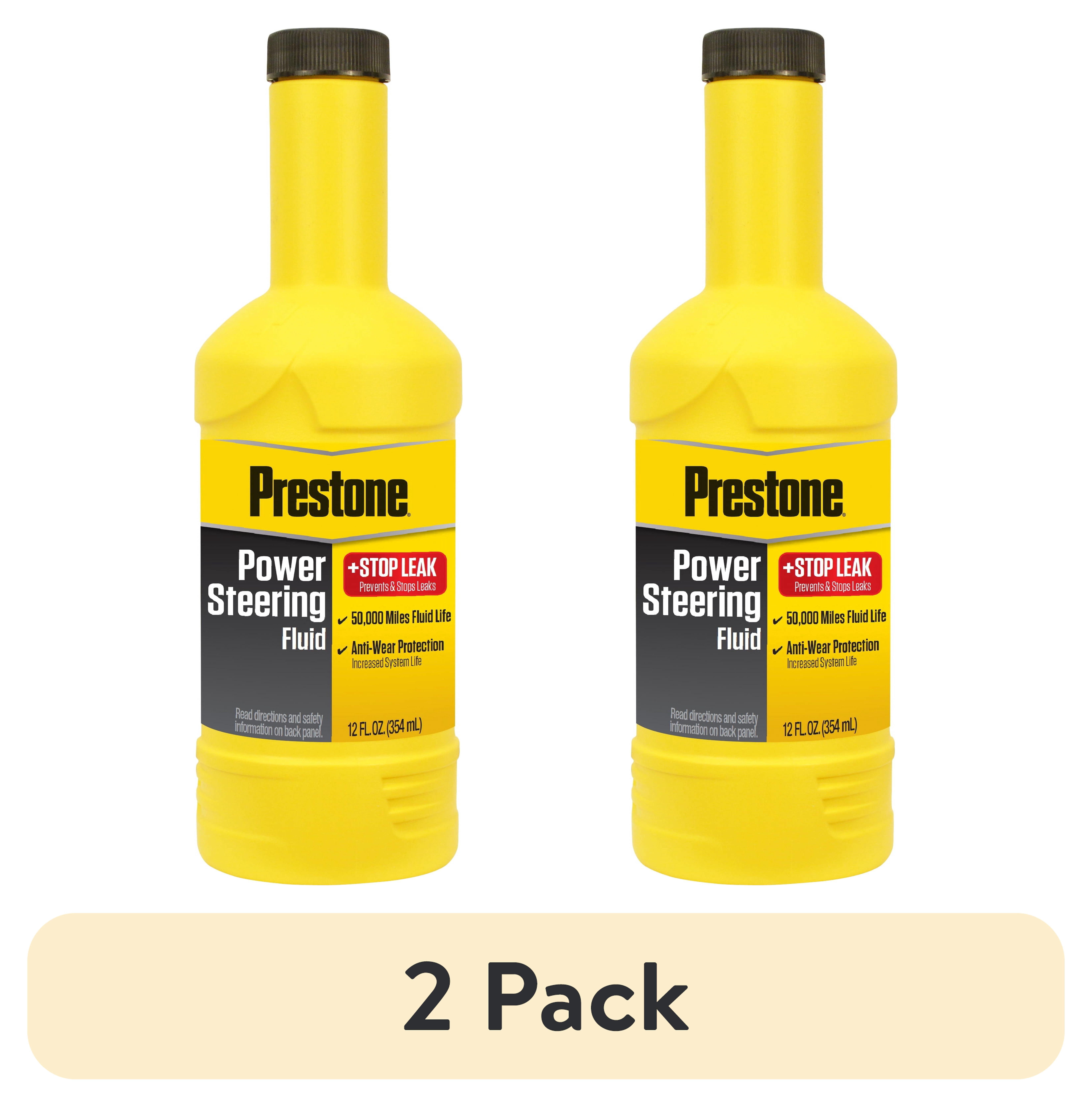 (2 pack) Prestone Power Steering Fluid + Stop Leak - 12 fl oz - Anti-wear, 50,000 Mile
