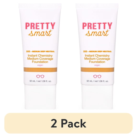(2 pack) Pretty Smart Instant Chemistry Medium Coverage Foundation, 332 Medium Deep Neutral, 1.08 fl. oz.