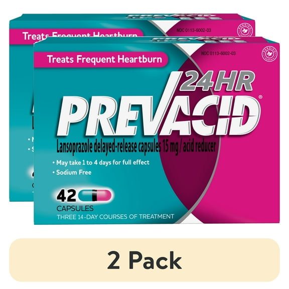 (2 pack) PrevacPrevacid® 24HR Lansoprazole Delayed-Release Capsules, 15 mg- Proton Pump Inhibitor (PPI) for Heartburn Relief, 42 Count