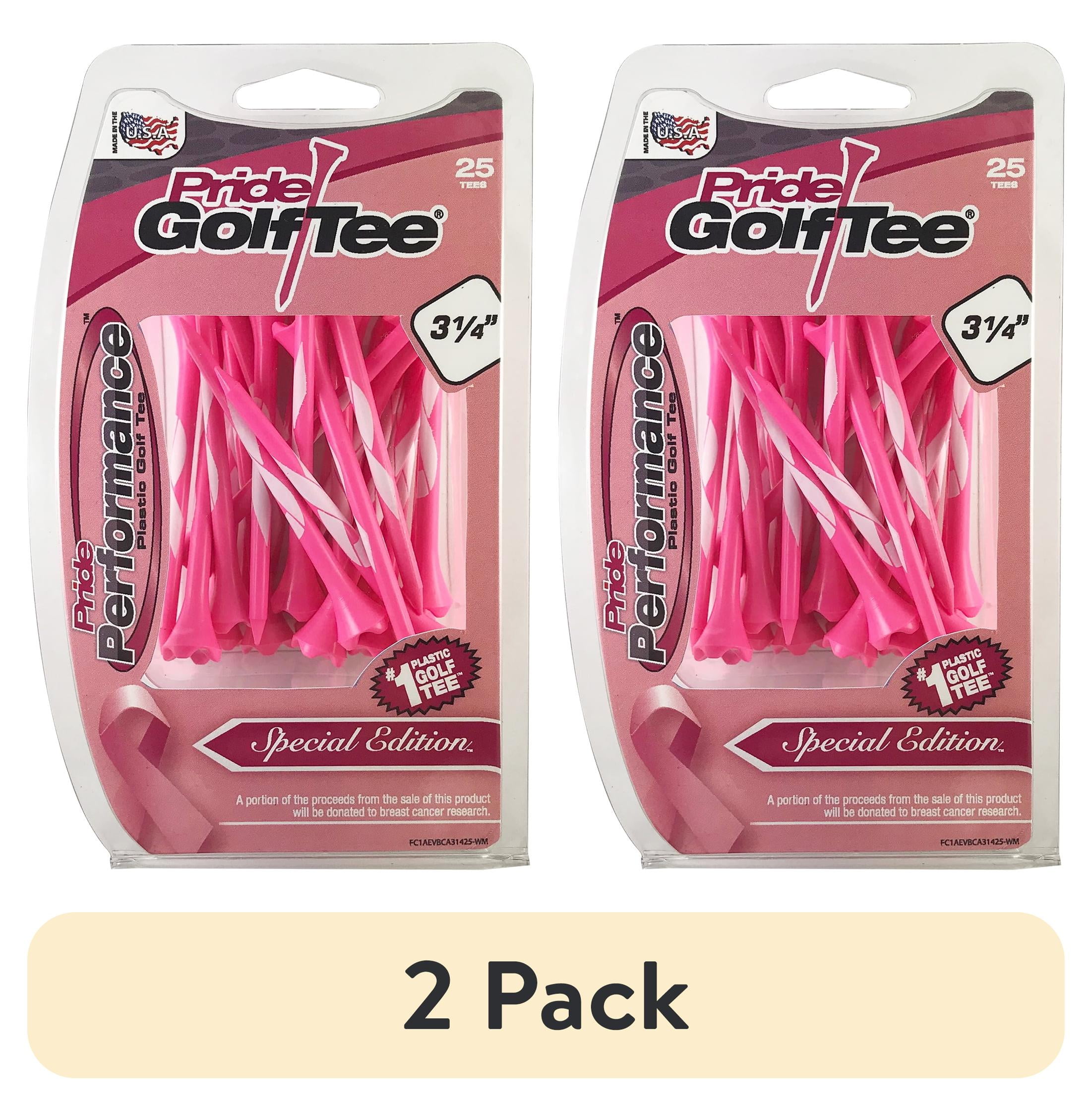 (2 pack) Pride Performance Breast Cancer Awareness Plastic Golf Tees - Low-Resistance, Enhanced Stability, 3.25" Pink Tees, 25 Count