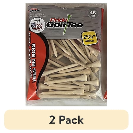 (2 pack) PrideSports 2 3/4” Natural Hardwood Golf Tees – Durable Wood Tees for Consistent Performance, 45 Count
