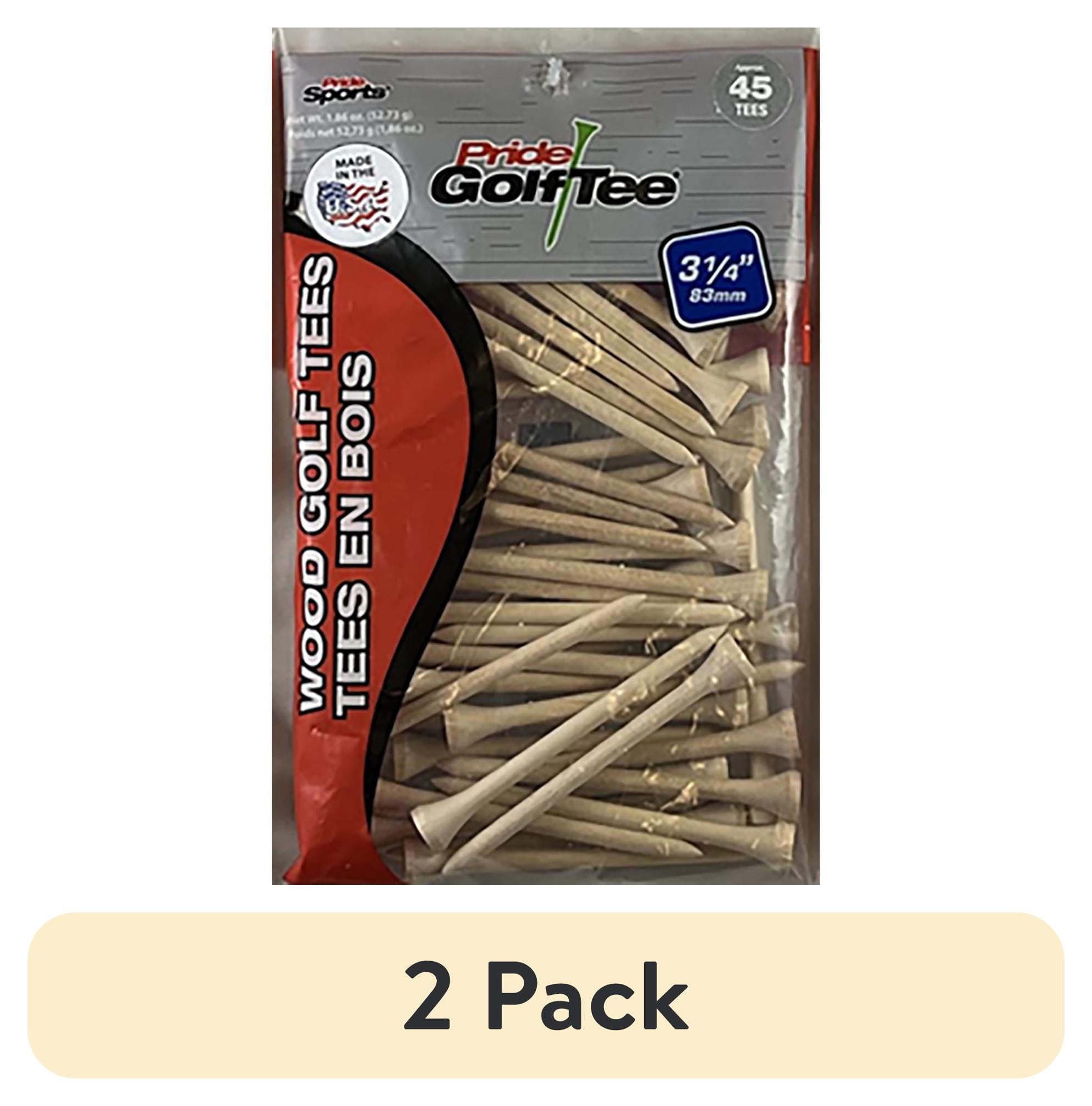 (2 pack) PrideSports 3.25” Natural Hardwood Golf Tees – Durable Wood Tees for Oversized Drivers, 45 Count
