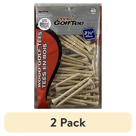 (2 pack) PrideSports 3.25” Natural Hardwood Golf Tees – Durable Wood Tees for Oversized Drivers, 45 Count