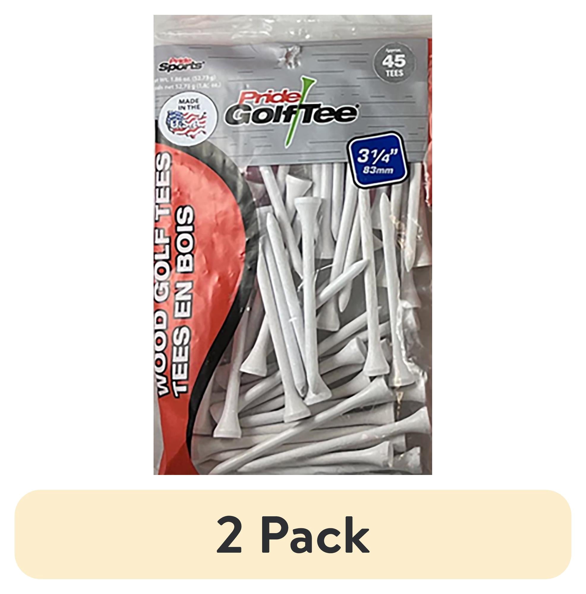(2 pack) Pride Sports 3.25” White Hardwood Golf Tees – Classic Durable Wood Tees for Long Drives, 45 Count
