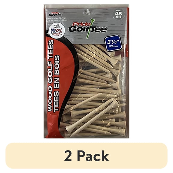 (2 pack) PrideSports 3.25” Natural Hardwood Golf Tees – Durable Wood Tees for Oversized Drivers, 45 Count
