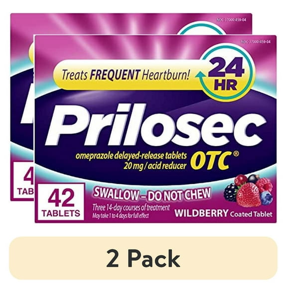 (2 pack) Prilosec OTC, Wildberry Flavor**, 42 Tablets