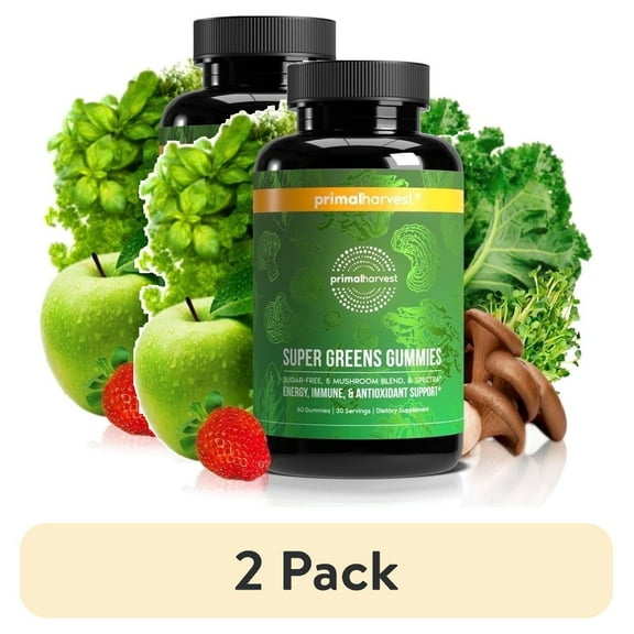 (2 pack) Primal Harvest Super Greens Gummies, 60 CT Superfood Blend with Vitamins and Minerals