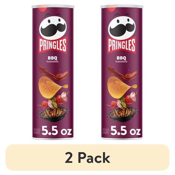 (2 pack) Pringles BBQ Potato Crisps Chips, Lunch Snacks, 5.5 oz Canister