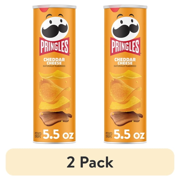 (2 pack) Pringles Cheddar Cheese Potato Crisps Chips, Lunch Snacks, 5.5 oz Canister