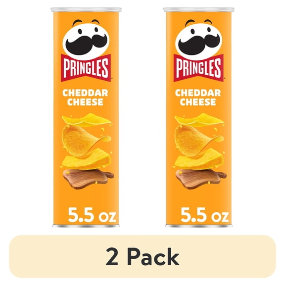 (2 pack) Pringles Cheddar Cheese Potato Crisps Chips, Lunch Snacks, 5.5 oz Canister