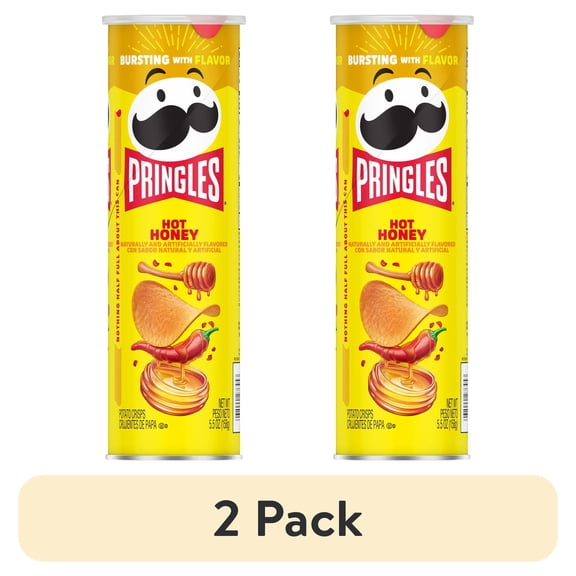 (2 pack) Pringles Hot Honey Potato Crisps Chips, Lunch Snacks, 5.5 oz Canister