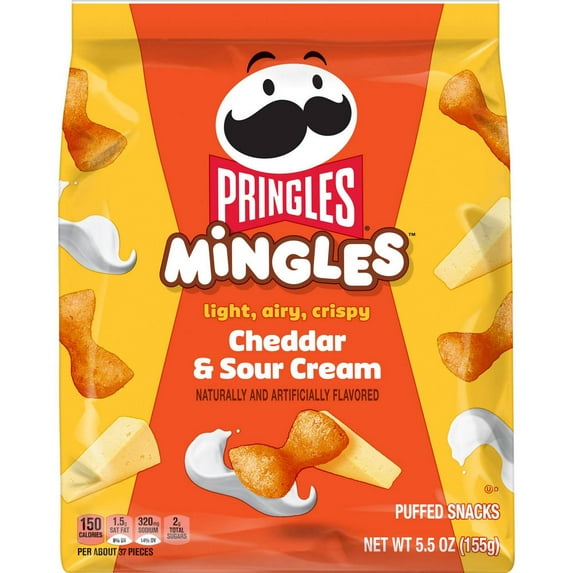 Pringles Mingles Puffed Snacks, Cheddar And Sour Cream, Cheese Puffs, Salty Snacks, 5.5Oz Bag (1 Bag) Packaging May Vary - Pack of 2