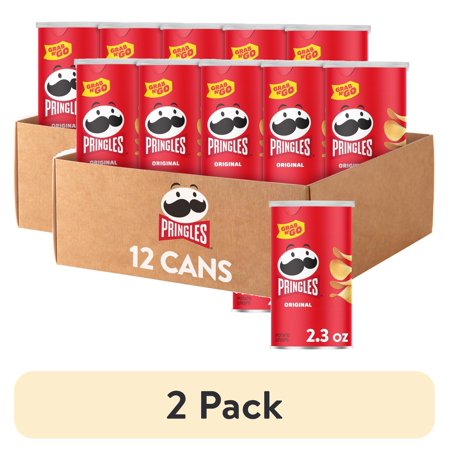 (2 pack) Pringles Potato Crisps Chips, Lunch Snacks, Office and Kids Snacks, Grab N' Go, Original (12 Cans)