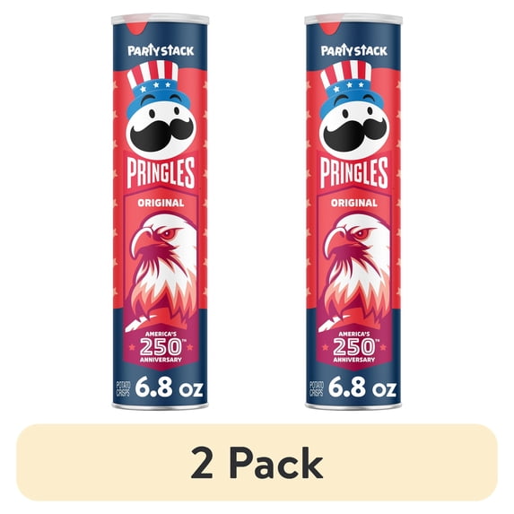 (2 pack) Pringles Original Potato Crisps Chips, Lunch Snacks, 6.8 oz Canister