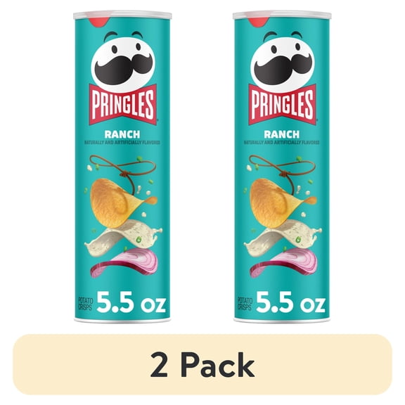 (2 pack) Pringles Ranch Potato Crisps Chips, Lunch Snacks, 5.5 oz Canister