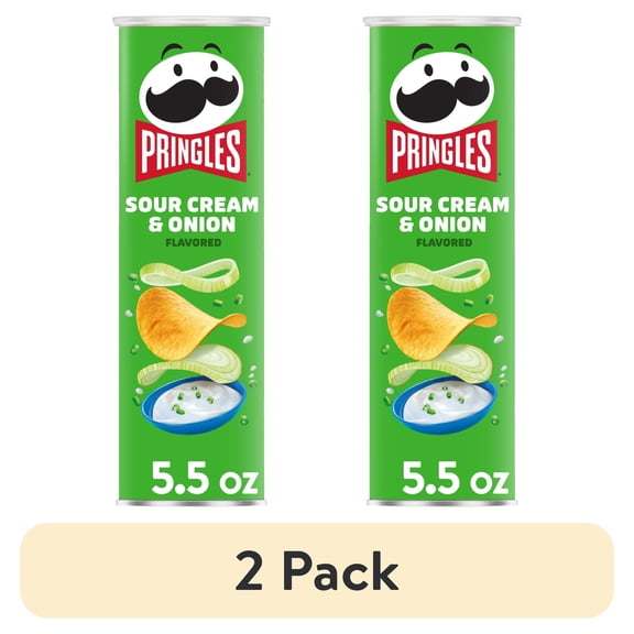 (2 pack) Pringles Sour Cream and Onion Potato Crisps Chips, Lunch Snacks, 5.5 oz Canister