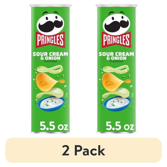 (2 pack) Pringles Sour Cream and Onion Potato Crisps Chips, Lunch Snacks, 5.5 oz Canister