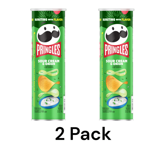 (2 pack) Pringles Sour Cream and Onion Potato Crisps Chips, Lunch Snacks, 5.5 oz