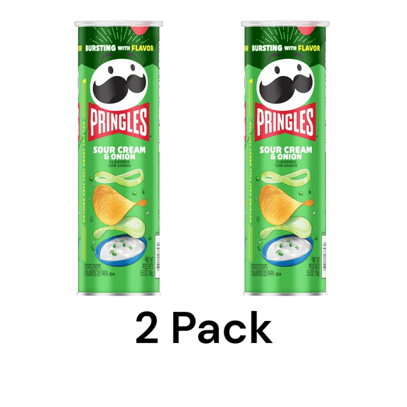 (2 pack) Pringles Sour Cream and Onion Potato Crisps Chips, Lunch Snacks, 5.5 oz
