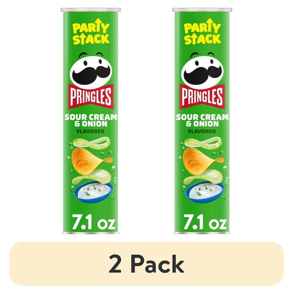 (2 pack) Pringles Sour Cream and Onion Potato Crisps Chips, Lunch Snacks, 7.1 oz Canister