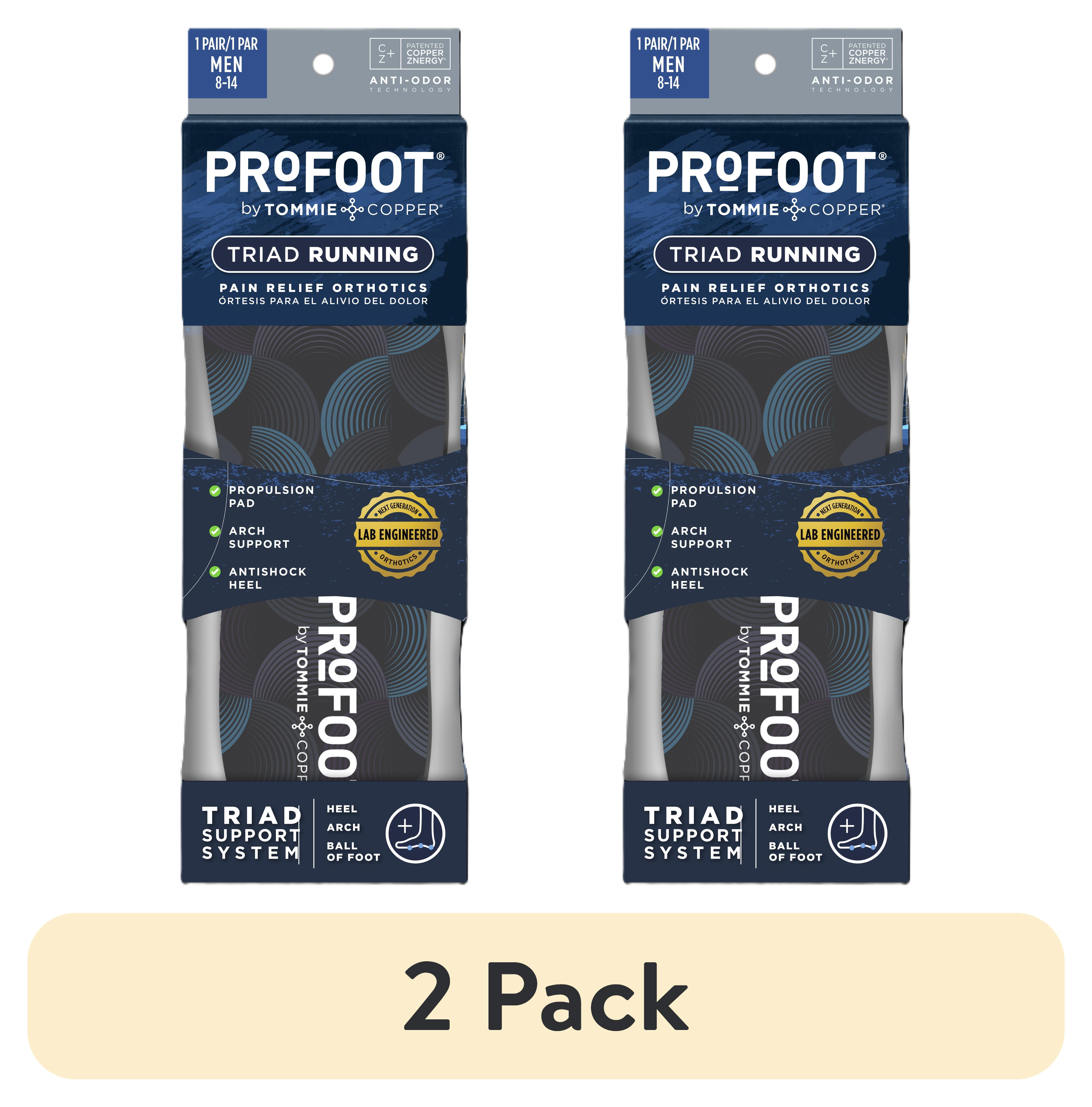 (2 pack) ProFoot Full Length Triad Running Orthotic Insole for Knee, Leg & Back Pain, Mens 8-13, 1 Pair