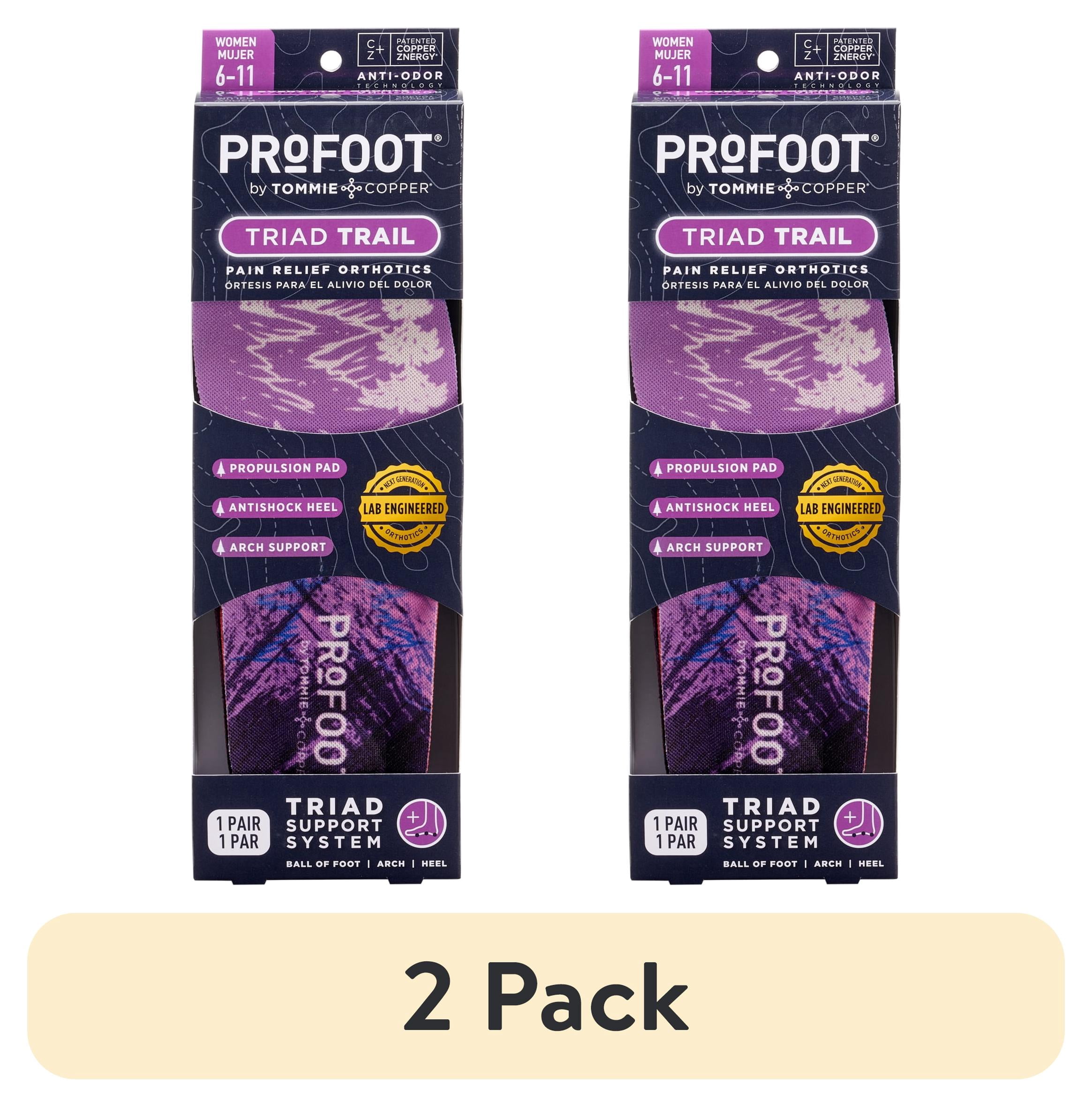 (2 pack) ProFoot Triad Trail Insoles Women's Size 6-11 – Hiking Pain Relief Orthotics, Arch and Ball of Foot Support, Propulsion Pad, Anti-Shock Heel, Triad Support System