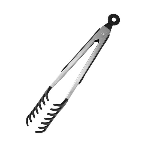 2 pack Professional Stainless Steel Pasta Tongs with Non-Slip Teeth, Dishwasher Safe Spaghetti Server Utensil for Cooking, Baking, Salad...(black)