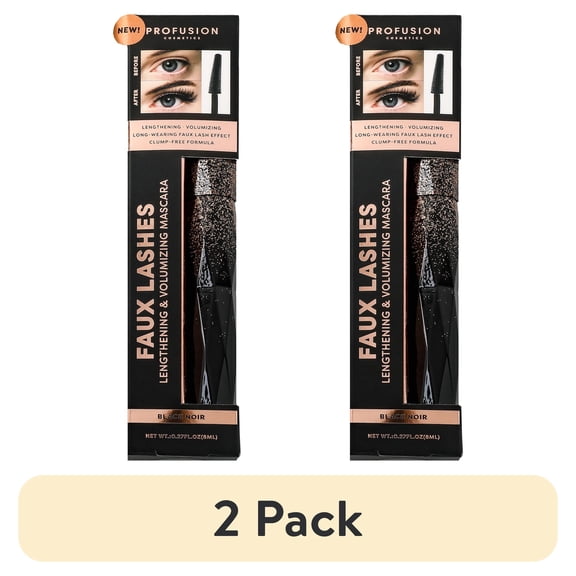 (2 pack) Profusion Cosmetics Faux Lashes Lengthening & Volumizing Mascara - Black