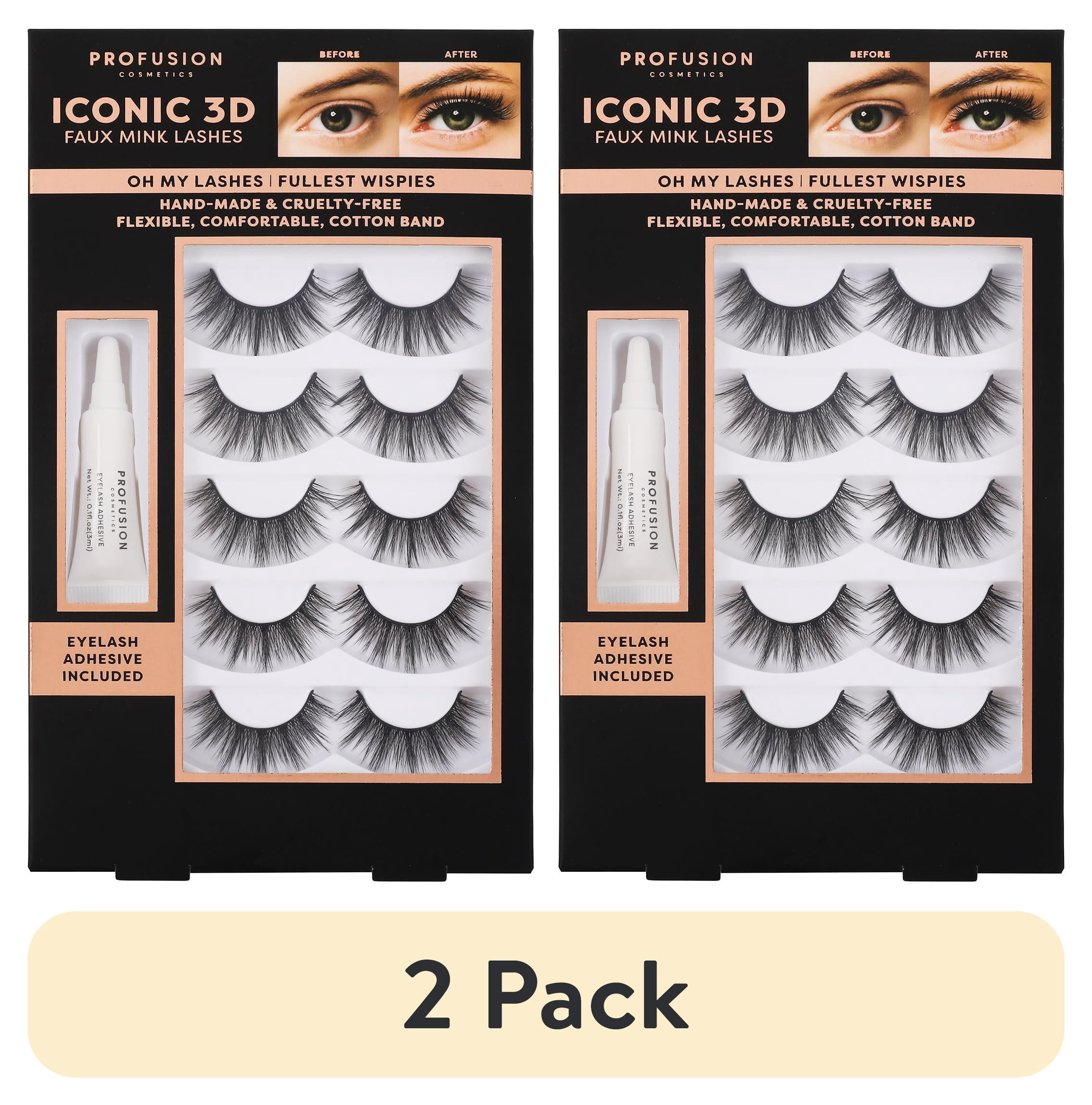 (2 pack) Profusion Cosmetics Iconic 3D Faux Mink Black Eyelashes 5 Pair- Oh My