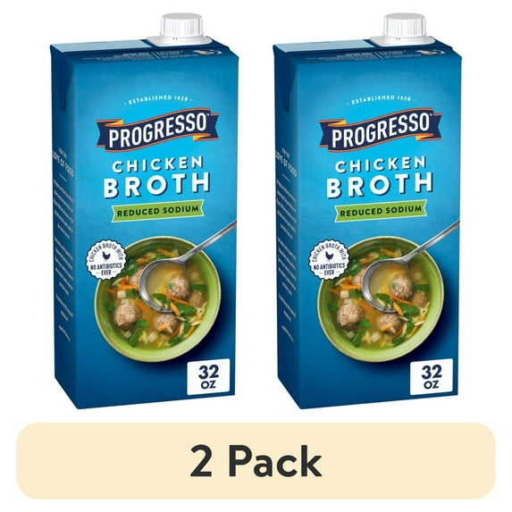 (2 pack) Progresso Chicken Broth, Reduced Sodium, Gluten Free, 32 oz