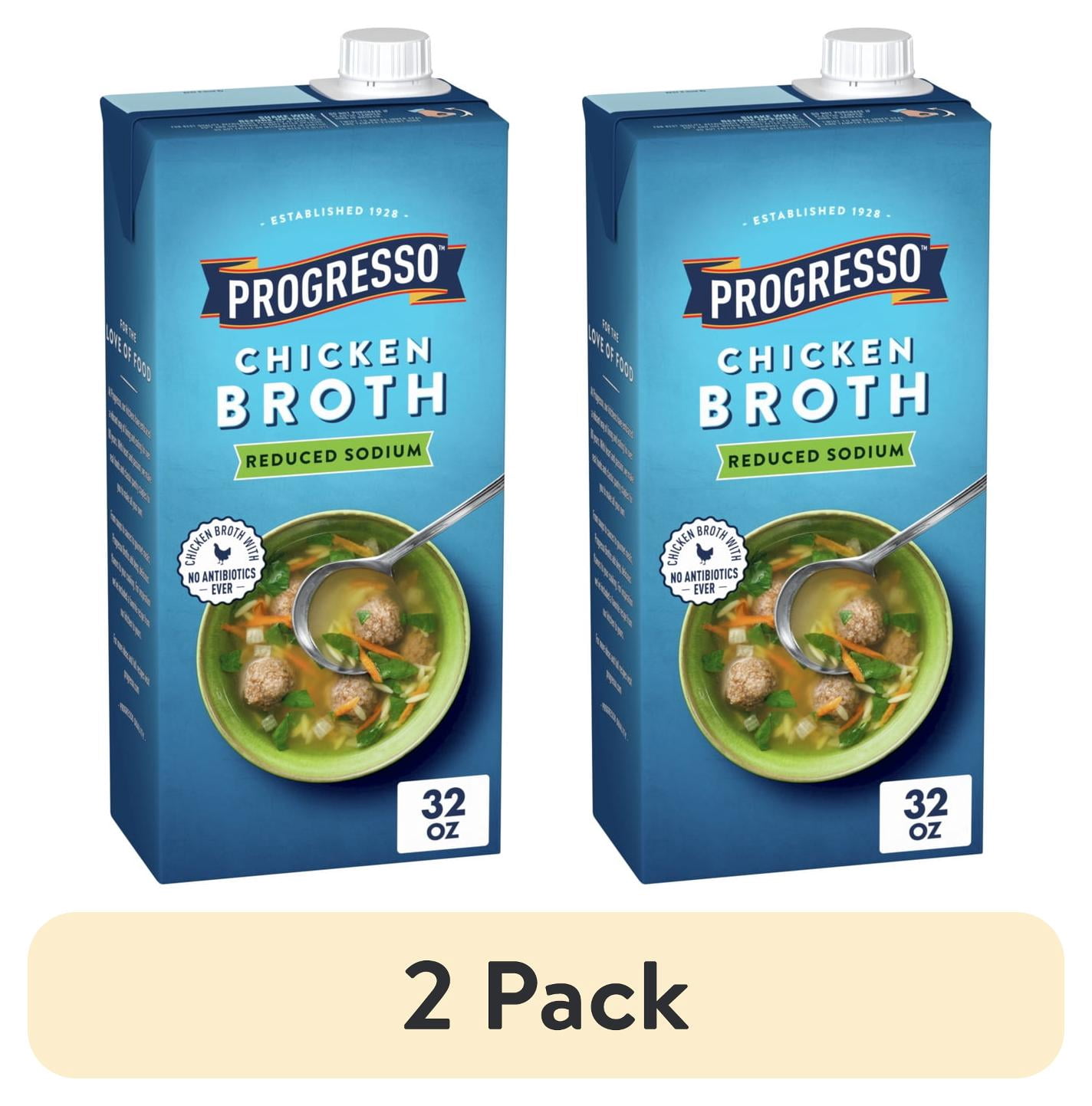 (2 pack) Progresso Chicken Broth, Reduced Sodium, Gluten Free, 32 oz ...