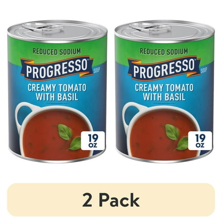 (2 pack) Progresso Reduced Sodium, Creamy Tomato with Basil Soup, Gluten Free, 19 oz