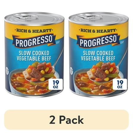 (2 pack) Progresso Rich & Hearty, Slow Cooked Vegetable Beef Canned Soup, Gluten Free, 19 oz.